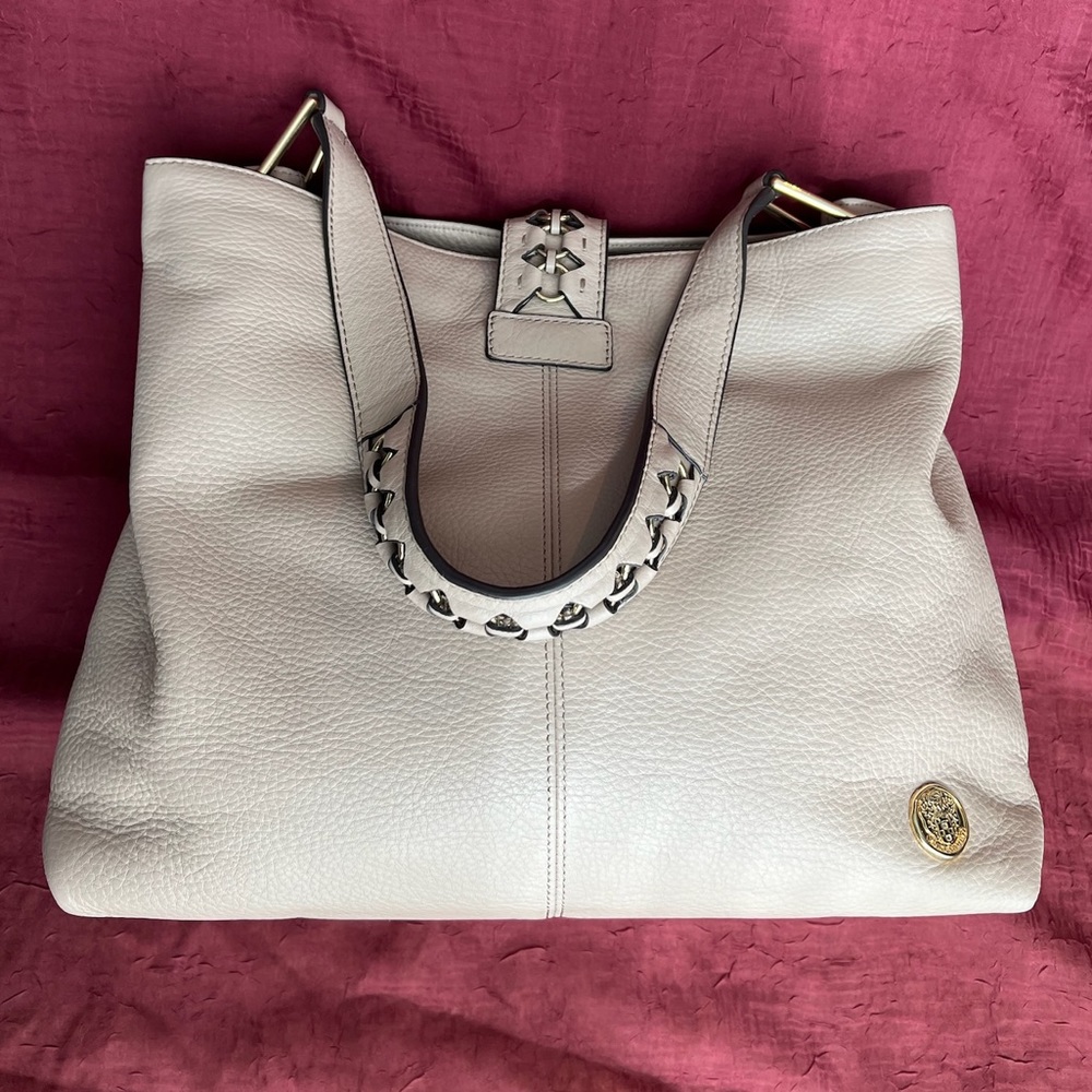 Vince Camuto Large Taupe Pebbled Leather Satchel